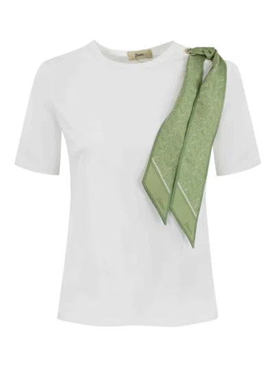 Herno Cotton T-shirt With Silk Scarf In White
