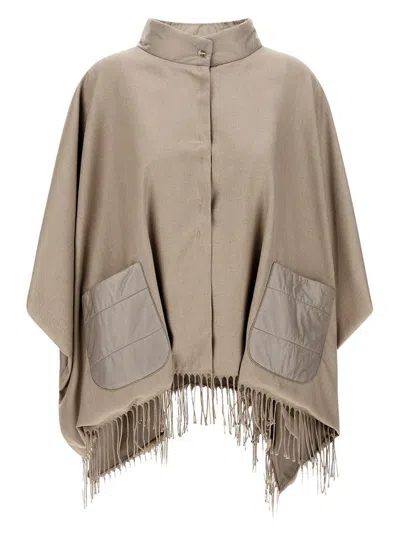 Herno Poncho In Summer Silk And Nylon Ultralight In Chantilly