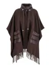 Herno Brown Cape With Drawstring Collar And Fringed Hem In Tech Fabric Woman In Brown