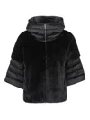 Herno Satin Short Sleeve Faux Fur Jacket In Black