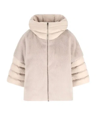 HERNO QUILTED-PANEL FAUX-FUR JACKET