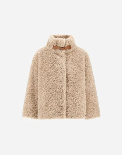 Herno Cape In Curly Alternative Fur In Animal Print