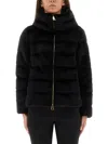Herno Cropped Black Jacket With Plush Texture And High Collar In Black