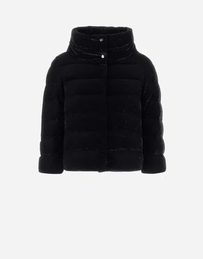 Herno Cape In Marbled Velvet In Black