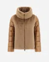 Herno Cape In Nylon Ultralight And New Lady Faux Fur In Camel