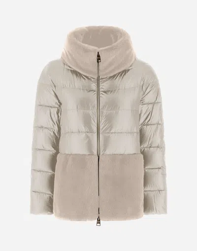 Herno Cape In Nylon Ultralight And New Lady Faux Fur In Chantilly