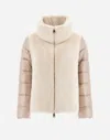 Herno Cape In Nylon Ultralight And New Lady Faux Fur In Chantilly
