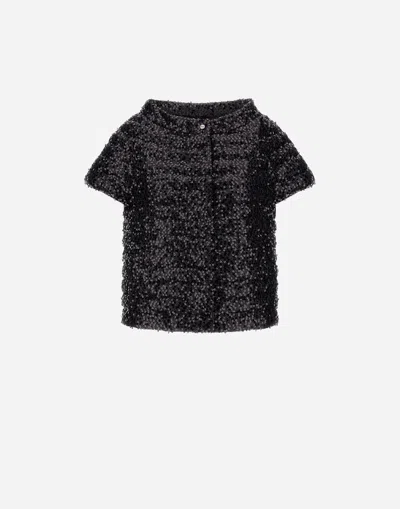 Herno Cape In Sequin Mesh In Black