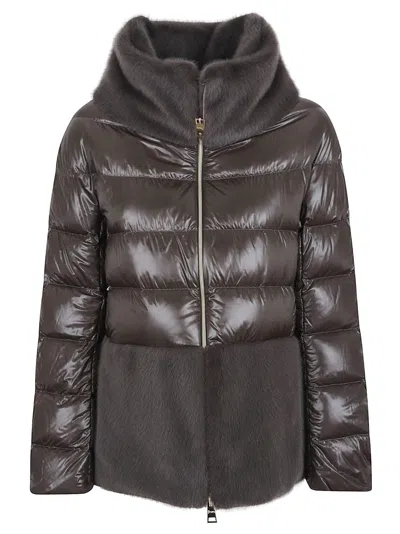 Herno Ultralight Nylon Cape With Faux Fur Trim In Black