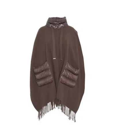 Herno Capes With High Collar And Quilted Down Details In Brown