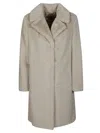 Herno Faux-fur Single-breasted Long Sleeved Coat In Beige