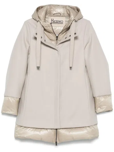 Herno Cappotto Svasato In Lana Con Imbottitura In Neutral