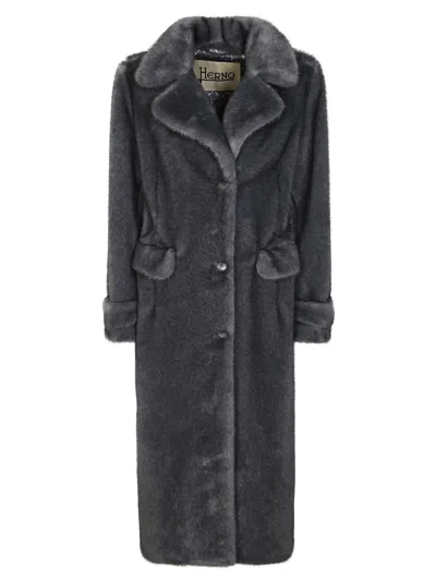 Herno Cappotto Visione Faux Fur Coat In Black