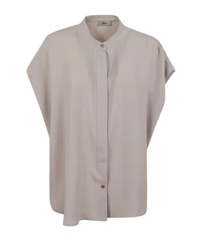 Herno Cap-sleeve Button Blouse In Brown