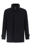 Herno Cashmere Car Coat With High Collar In Blue