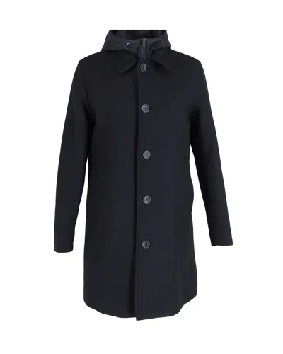 Herno Car Coat With Hooded Jacket Gilet In Black Wool