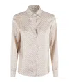Herno Long-sleeved Silk Shirt With All-over Logo Pattern In Neutral