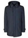 Herno Hooded Carcoat With Adjustable Cuffs And Back Vent In Blue
