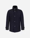 Herno Structured Blue Virgin Wool Coat With Plush Fur Collar In Blue