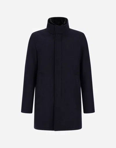 Herno Carcoat In Easy Wool And Light Faux Fur In Blue