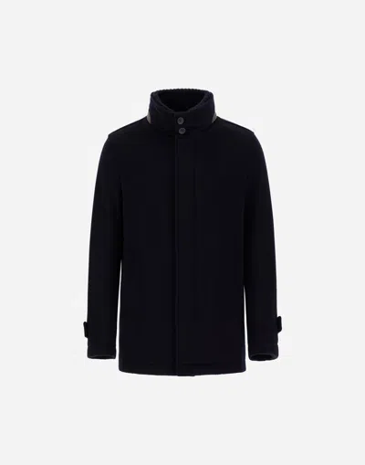 Herno Carcoat In Storm System Diagonal Wool In Navy Blue