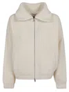Herno White Cropped Jacket With Funnel Neck In Ribbed Wool Woman In Bianco