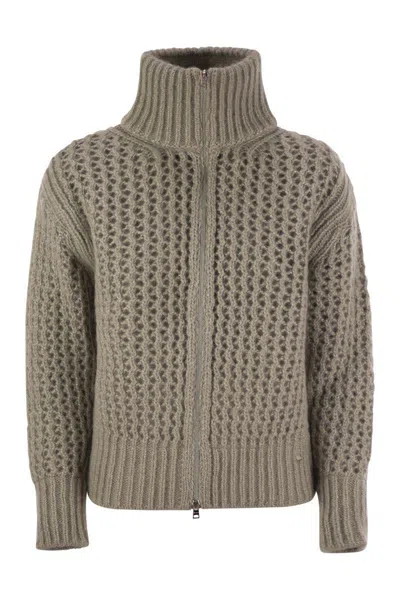 Herno Cardigan In Alpaca And Wool Yarn In Multi