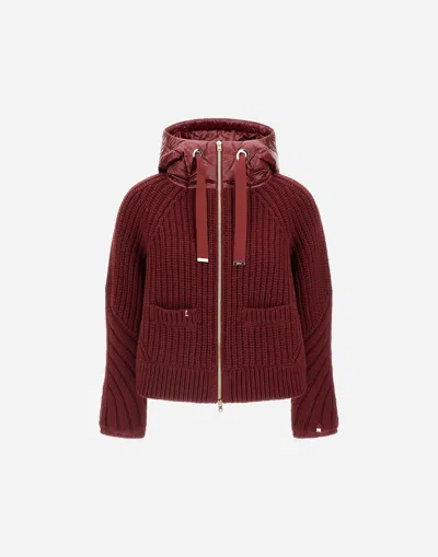 Herno Cardigan In Cob Stitch Wool And Nylon Ultralight In Burgundy