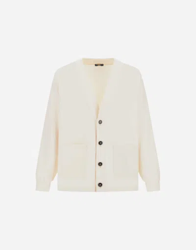 Herno Cardigan In Fresh Crinkled Woven In Neutral