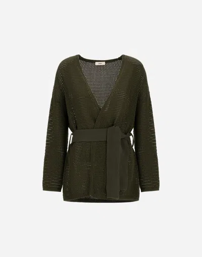 Herno Cardigan In Openwork Cotton Silk In Green