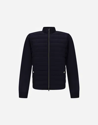 Herno Cardigan In Wool Silk And Ecoage In Blue