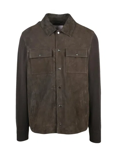 Herno Cardigan Leather/cotton - Brown In Multi