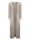 Herno Long Flowing Cardigan In Shiny Lurex Fabric In Beige