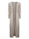 Herno Long Flowing Cardigan In Shiny Lurex Fabric In Beige