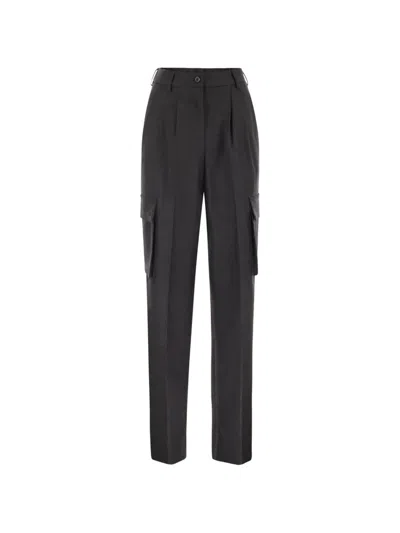 Herno Women Cargo Trousers In Wool And Viscose Blend In Gray