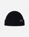 Herno Cashmere And Alcantara Beanie In Dark Blue
