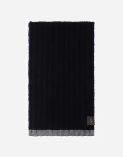 Herno Cashmere And Alcantara Scarf In Dark Blue