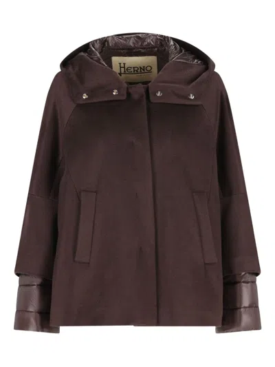 Herno Cashmere And Nylon Cape In Brown