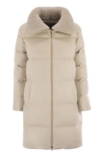 Herno Long Jacket In Cashmere And Silk In Neutral