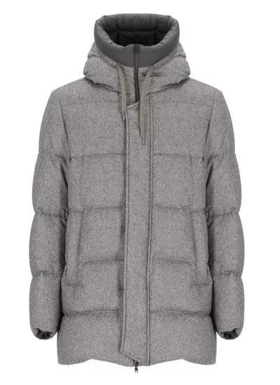 Herno Cashmere And Silk Padded Bomber Jacket In Gray