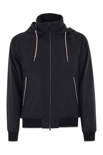 Herno Cashmere And Silk Resort Bomber Jacket In Blue