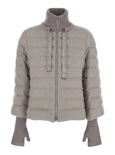 HERNO BEIGE DOWN JACKET WITH DRAWSTRING HIGH  NECK AND REMOVABLE GLOVES