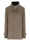 Herno Beige Cashmere Coat With Fur-lined High Neck In Brown