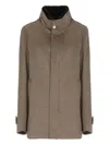 Herno Beige Cashmere Coat With Fur-lined High Neck In Brown