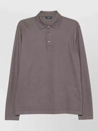 Herno Cashmere Cotton Long-sleeve Polo Shirt In Brown