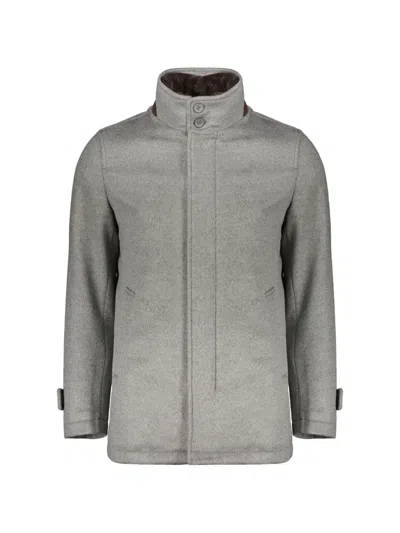 Herno Cashmere High-neck Single-breasted Coat In Gray