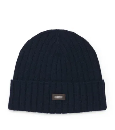 Herno Cashmere Logo Patch Beanie In Navy