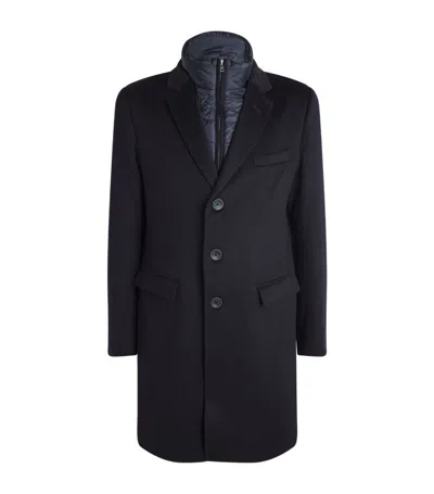 Herno Straight Hem Layered Coat In Navy Blue