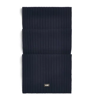 Herno Cashmere Rib-knit Scarf In Navy