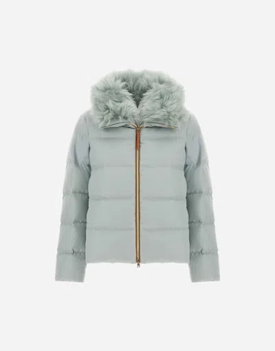 Herno Jacket In Cashmere, Silk And Monogram In Blue